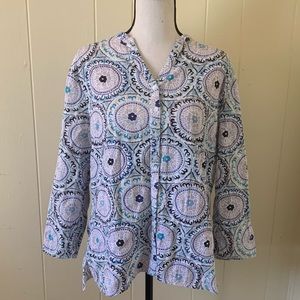 JM Collection Button Down Blue Pattern Top Size 14